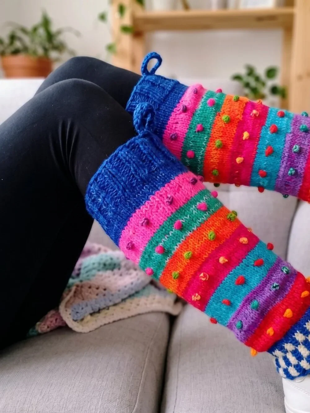 Handmade Knitted Booties Multicolor Yarn Warm Winter